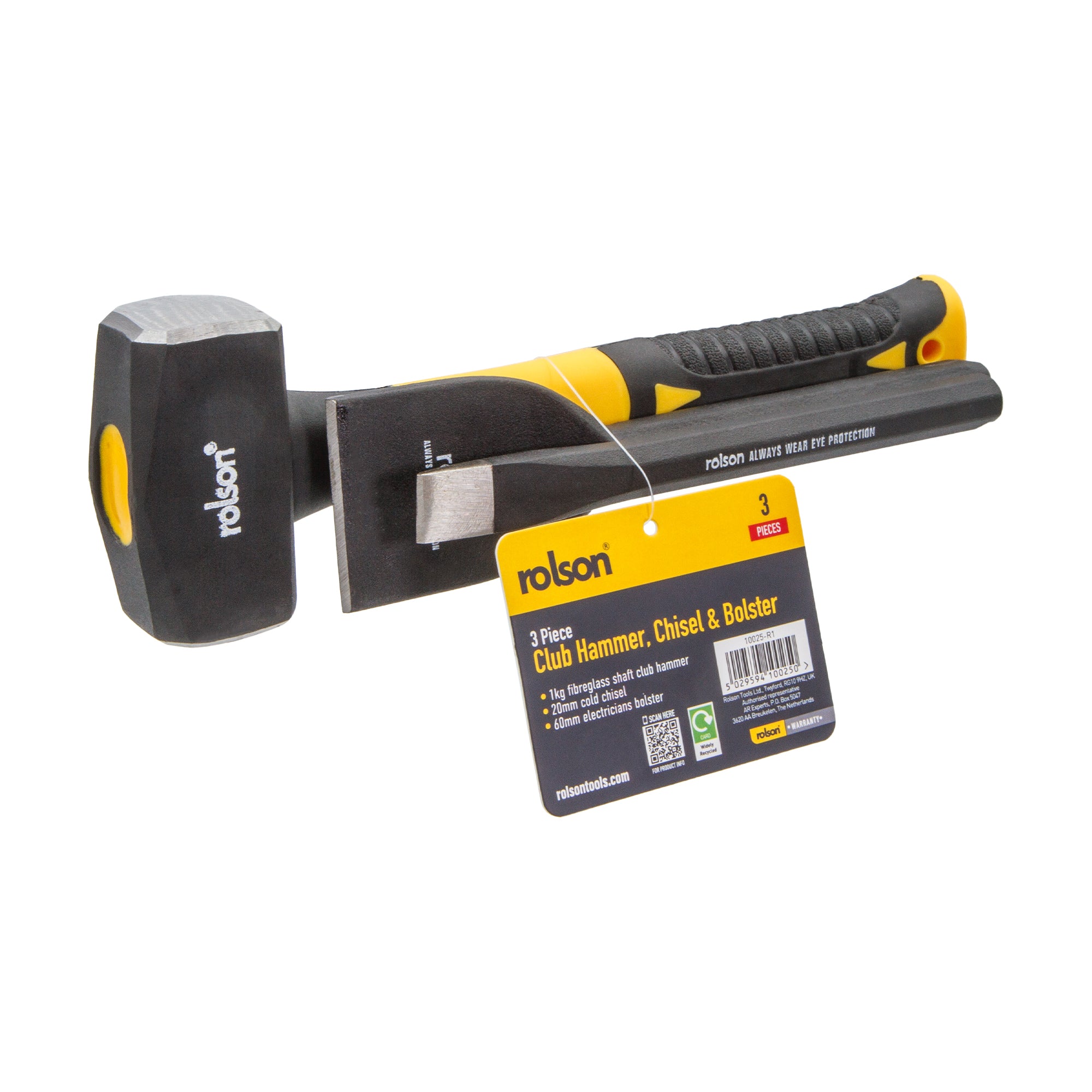 3 Piece Club Hammer, Bolster & Chisel Set