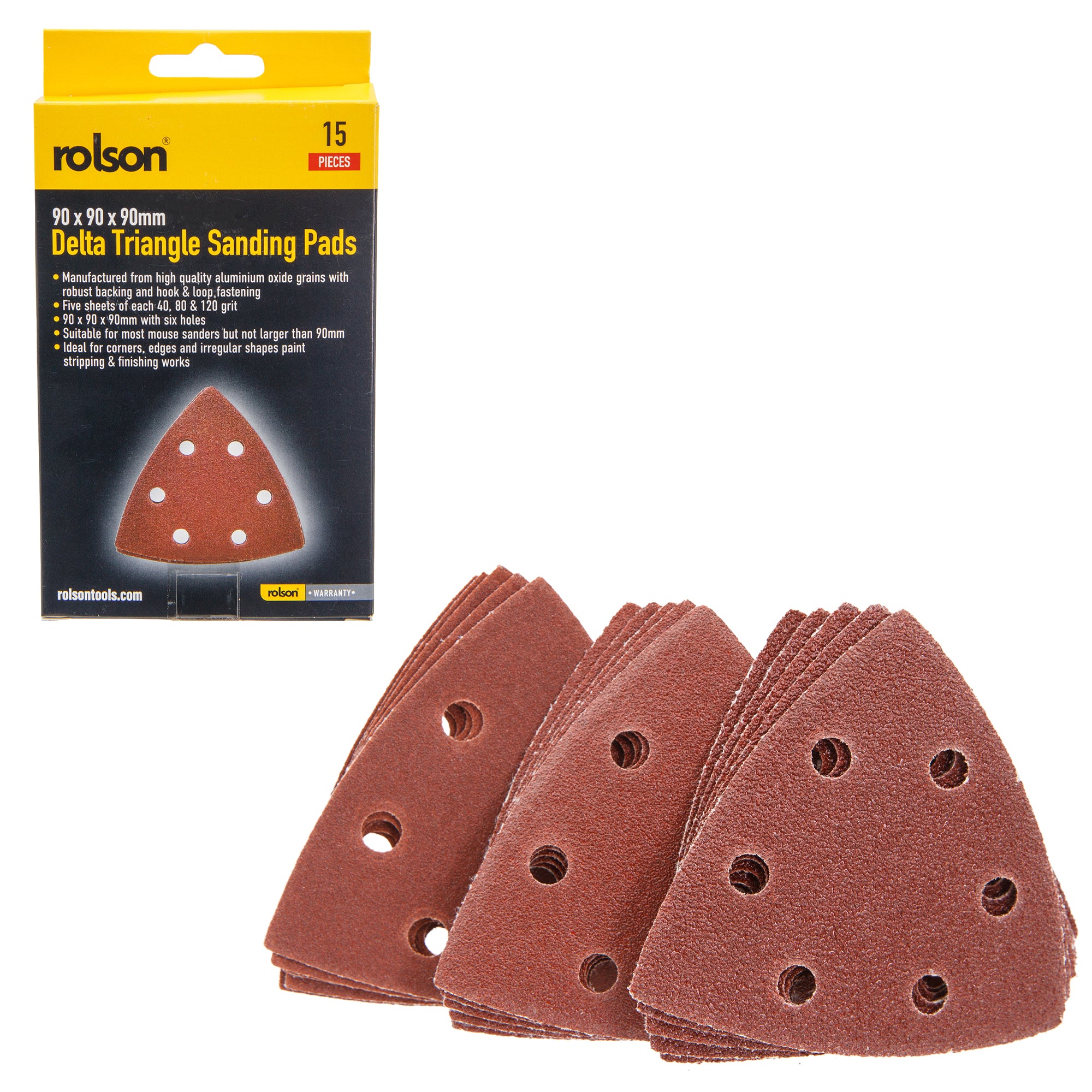 15 Piece 90 x 90 x 90mm Delta Triangle Sanding Pads