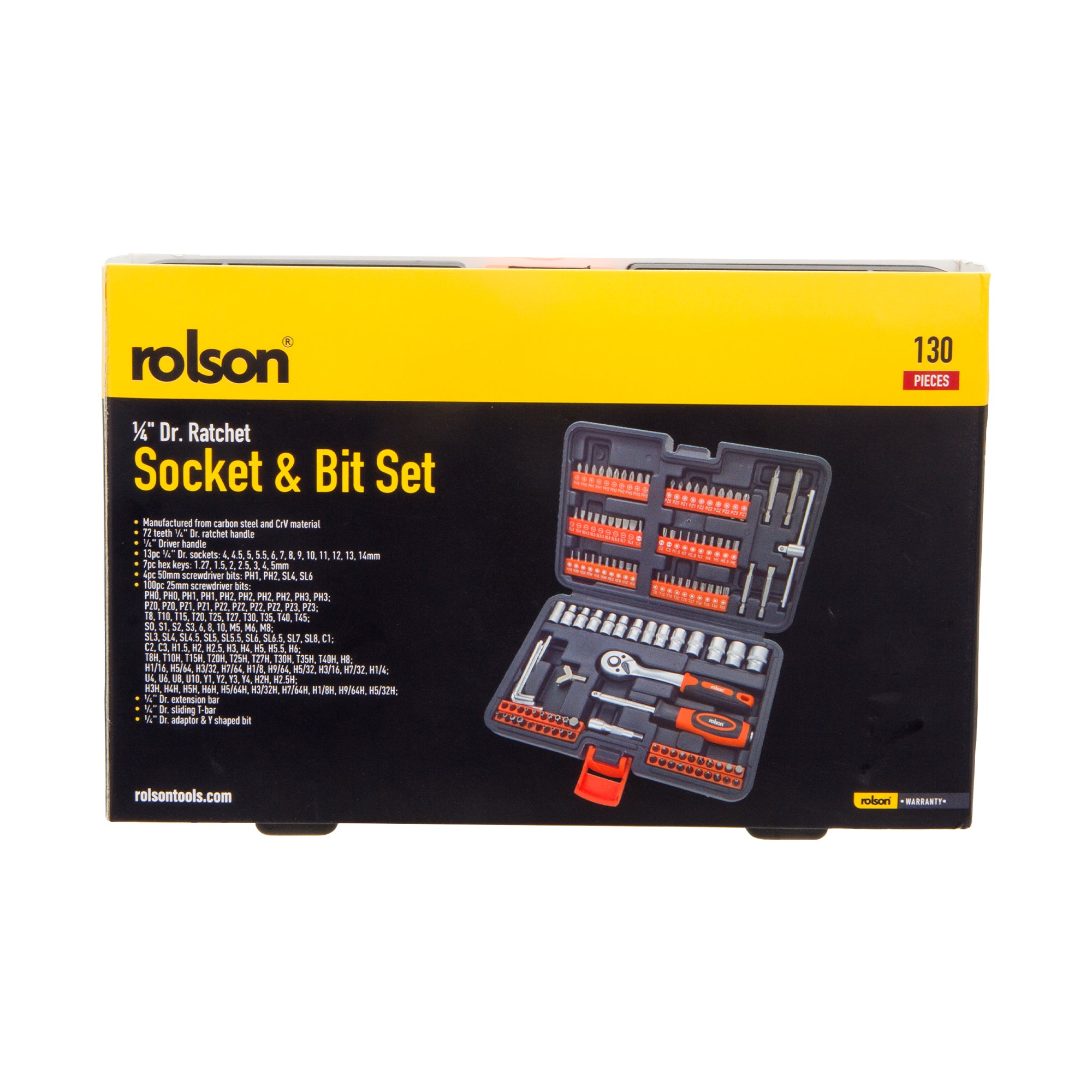 130 Piece ¼" Dr. Ratchet, Socket & Bit Set