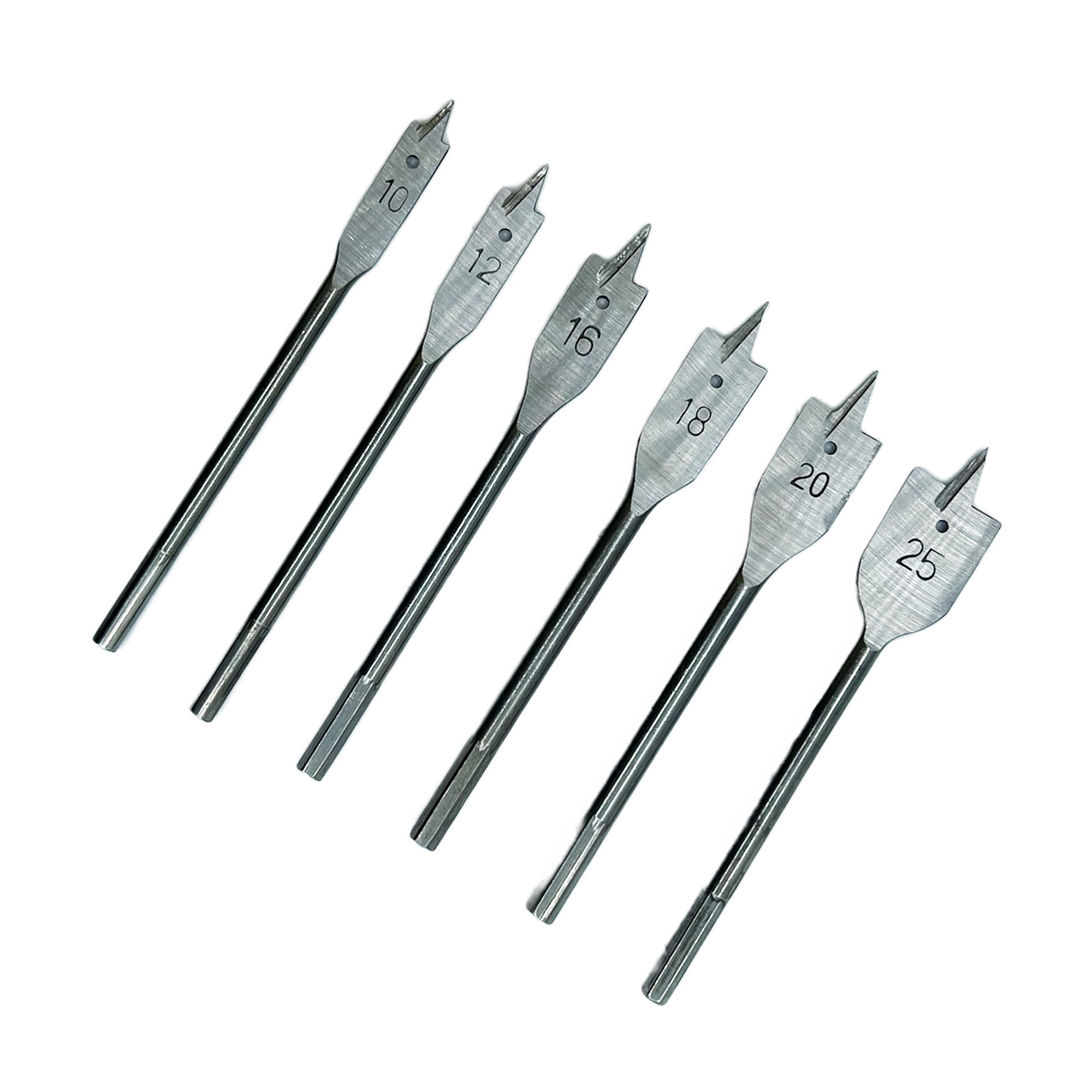6 Piece Flat Wood Drill Bit Set