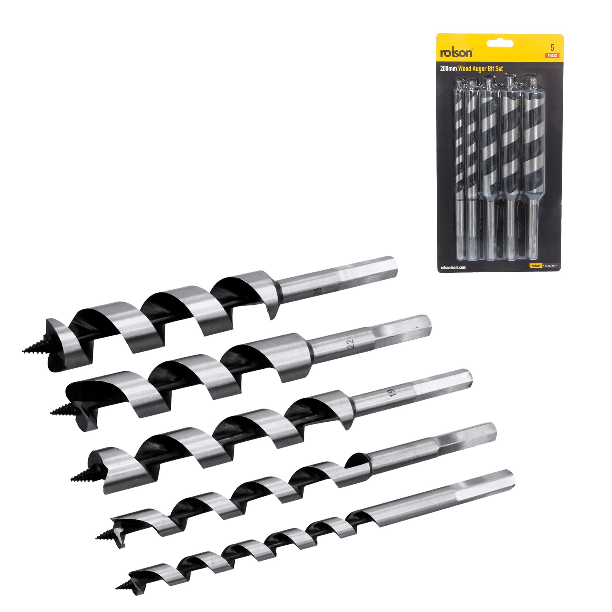 5 Piece 200mm Wood Auger Bit Set