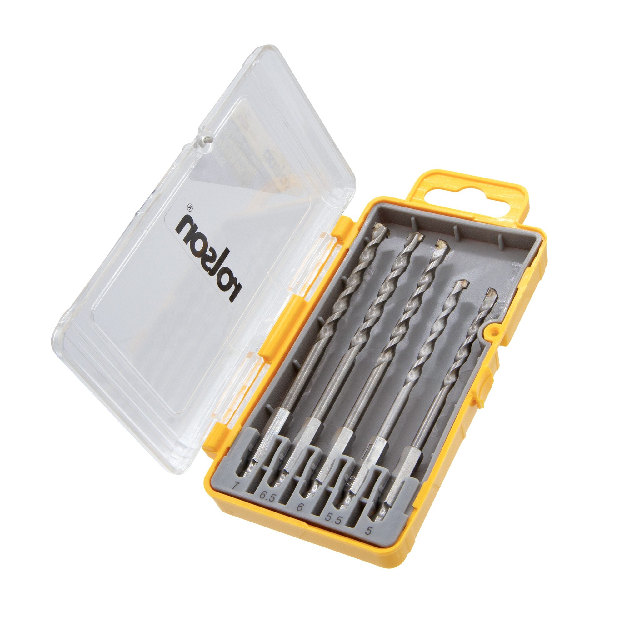 5 Piece Masonry ¼" Hex Shank Drill Bit Set - (48663) case open