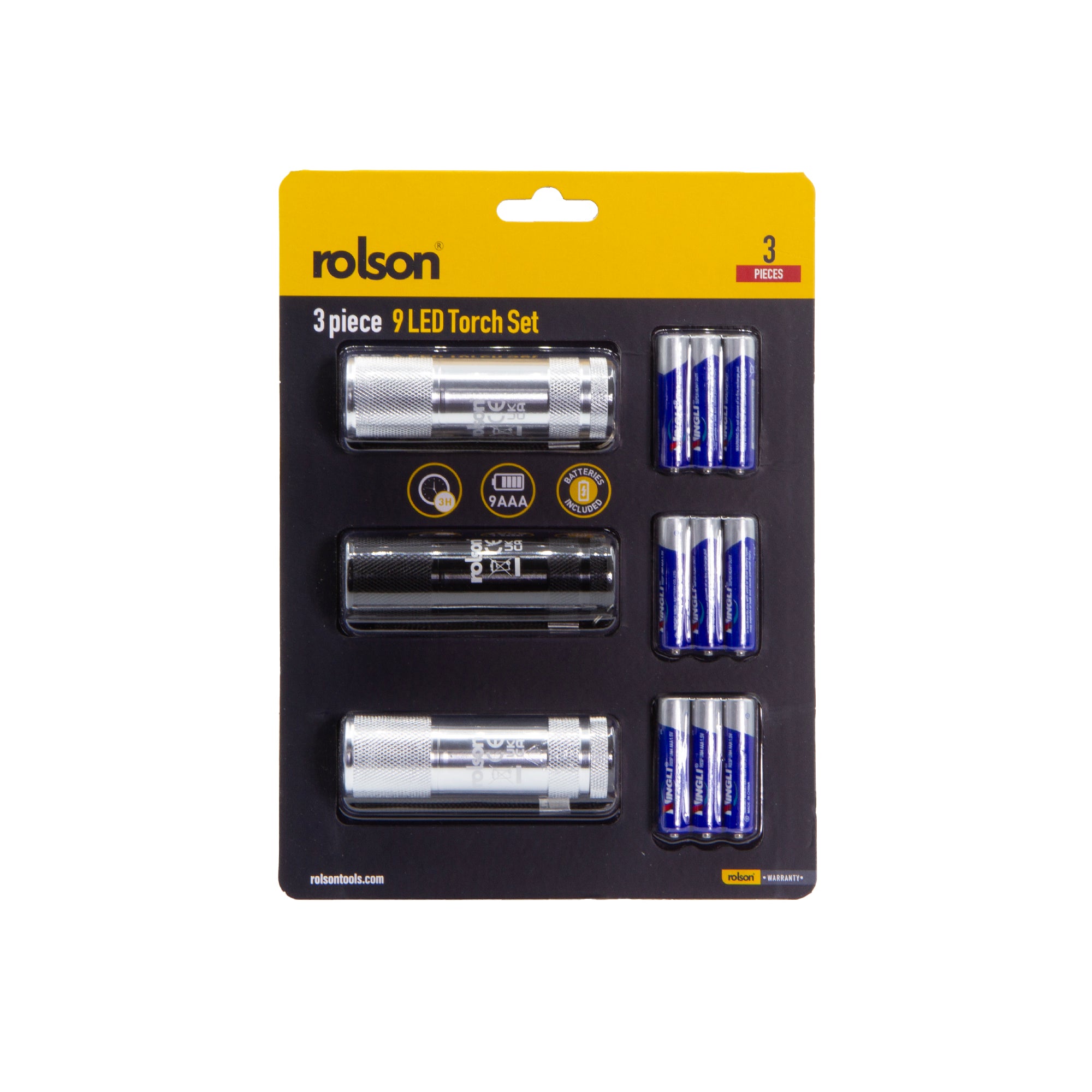 3 Piece 9 LED Aluminium Torch Set