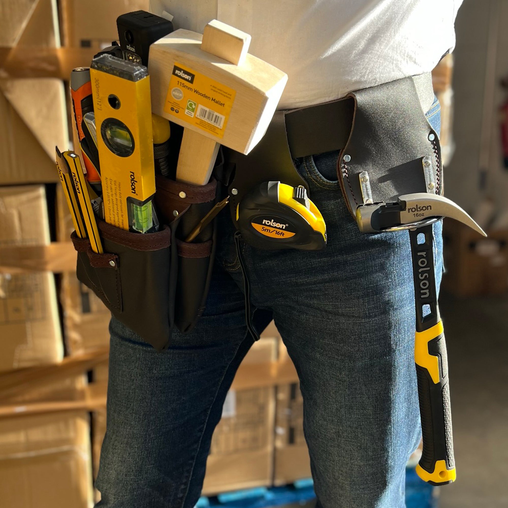 Single Leather Pouch with Belt Tape & Hammer Holder