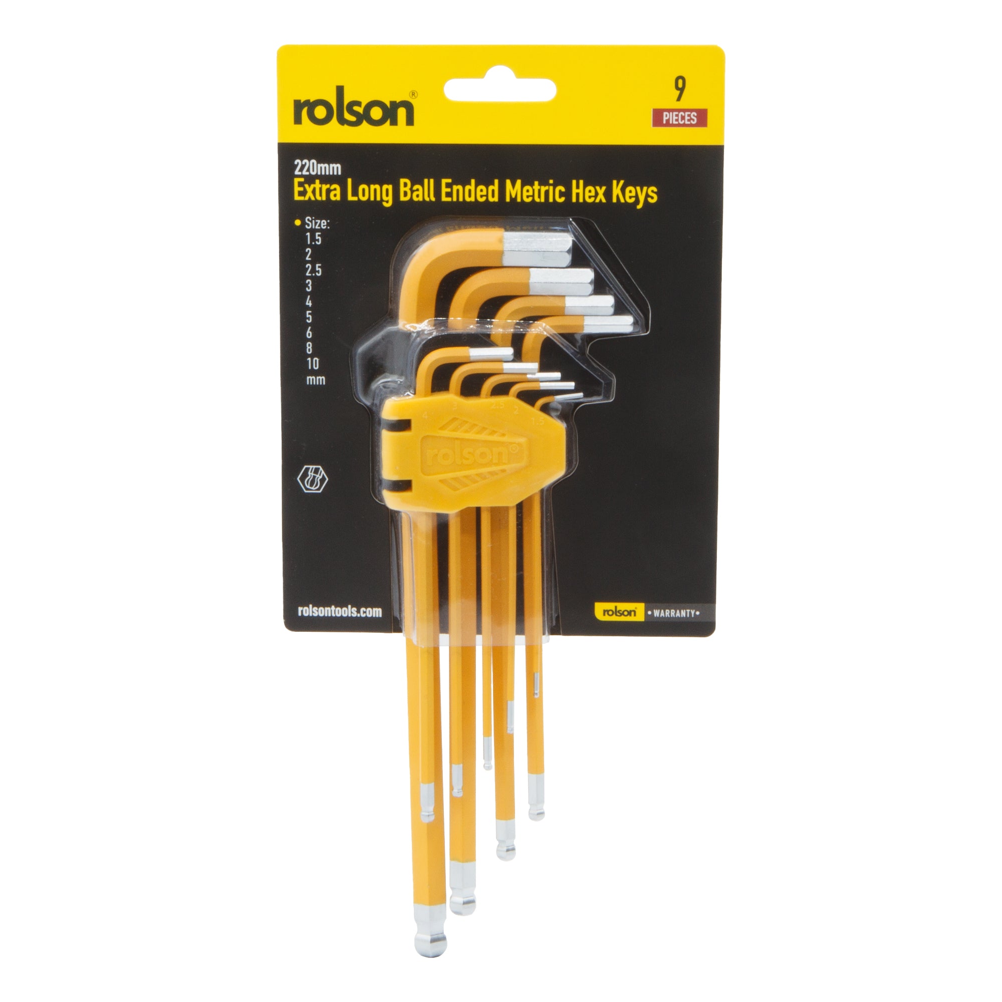 9 Piece 220mm Extra Long Metric Ball-Ended Hex Key Set