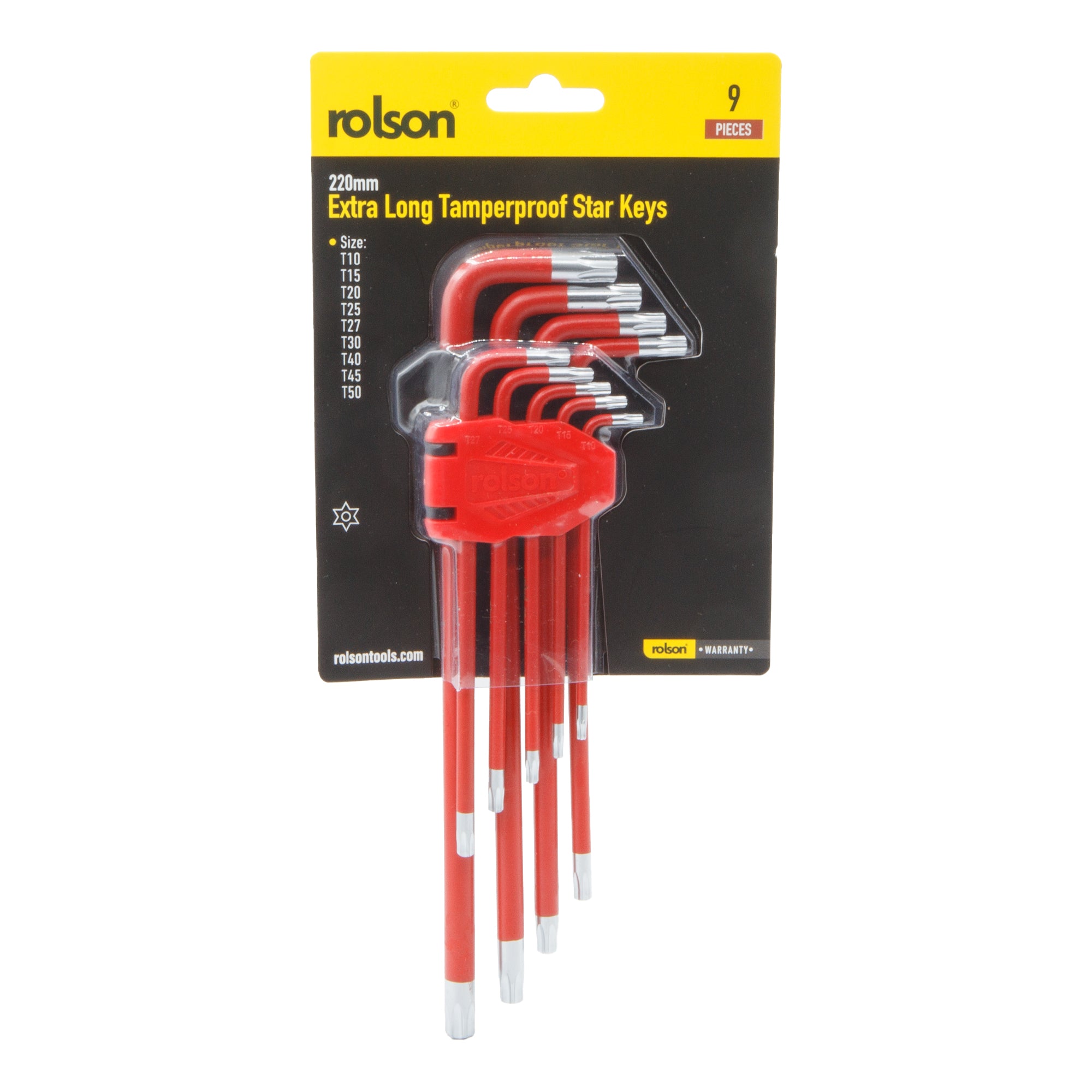 9 Piece 220mm Extra Long Tamperproof Star Key Set
