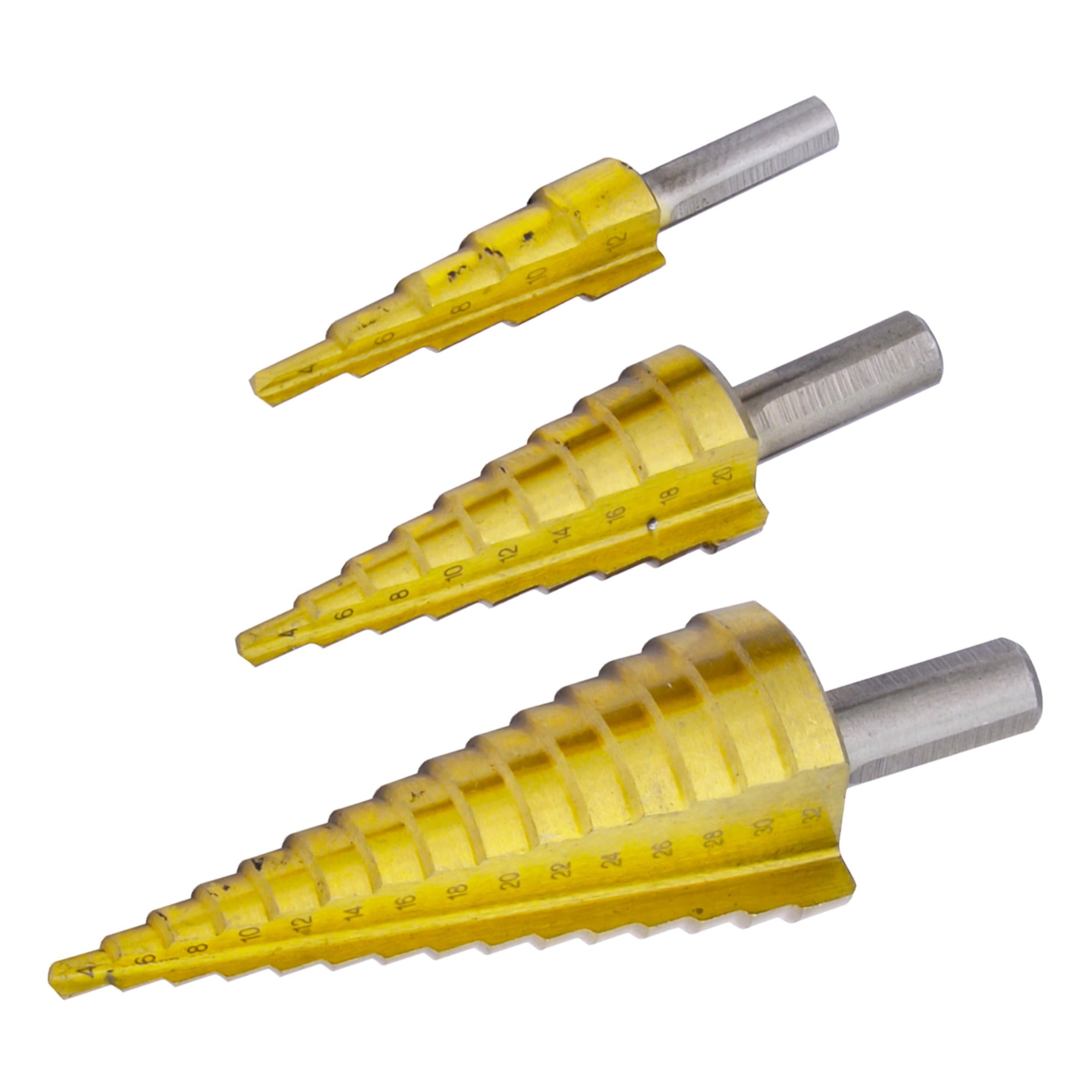 3 Piece ¼" Hex Shank Titanium Step Drill Set
