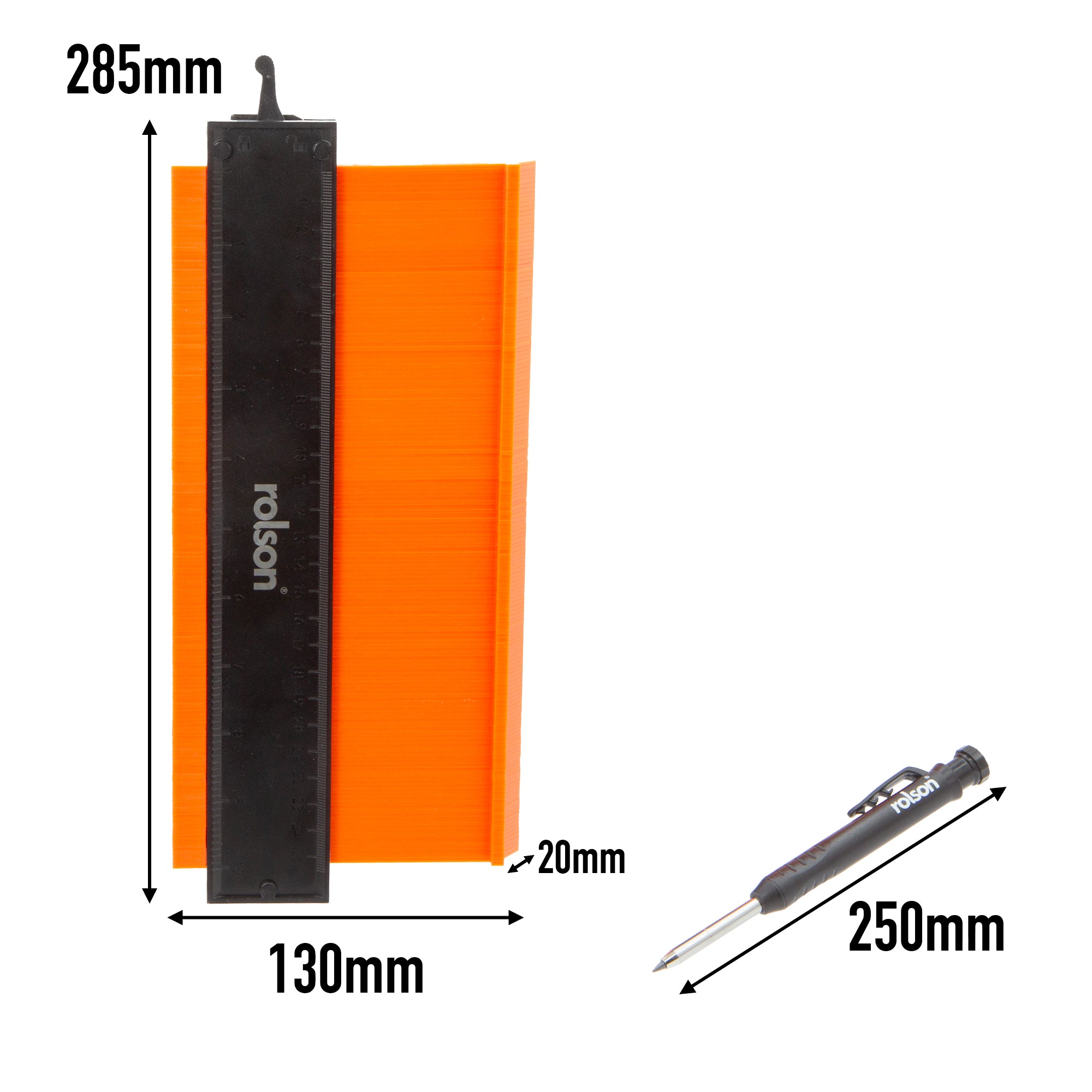 250mm Locking Contour Gauge & Deep Hole Marker Pencil