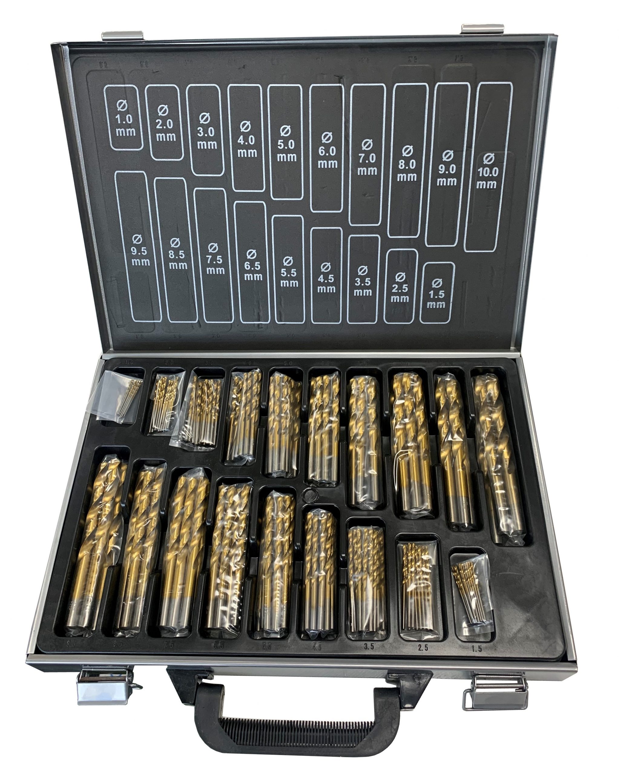 170pc HSS Titanium Coated Drill Bit Set (48740) - 1mm to 10mm - 19  different sizes and storage case - Rolson Tools