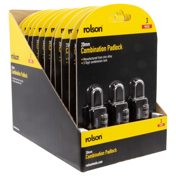 3 Piece 20mm Combination Padlock in CDU - (66499)