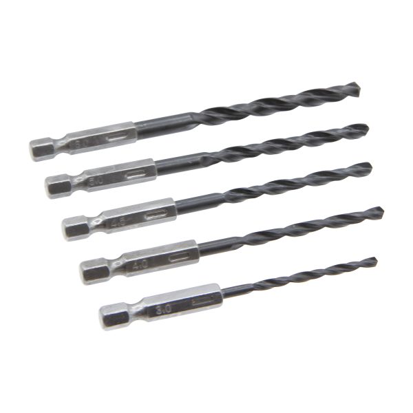 5 Piece HSS ¼" Hex Shank Twist Drill Bit Set - (48322)